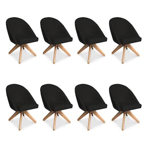 Kit 08 Poltronas Cadeira Giratória Bela Suede Preto Base de Madeira - Pallazio