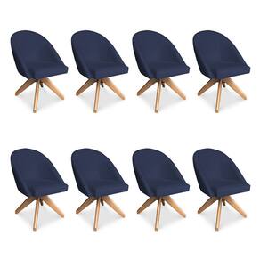 Kit 08 Poltronas Cadeira Giratória Bela Suede Azul Marinho Base de Madeira - Pallazio