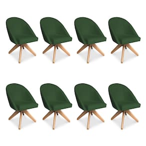 Kit 08 Poltronas Cadeira Giratória Bela Suede Verde Base de Madeira - Pallazio
