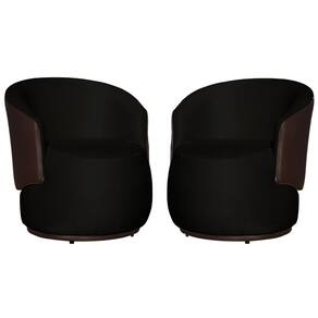 Kit 02 Poltronas Orgânica Decorativa Beatriz Veludo Preto/PU Marrom - Montanaris Decor