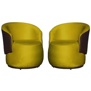 Kit 02 Poltronas Orgânica Decorativa Beatriz Veludo Amarelo/PU Marrom - Montanaris Decor