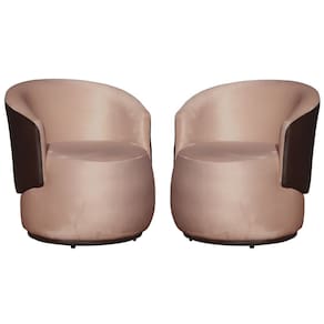 Kit 02 Poltronas Orgânica Decorativa Beatriz Veludo Rosa/PU Marrom - Montanaris Decor