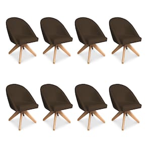 Kit 08 Poltronas Cadeira Giratória Bela Suede Marrom Base de Madeira - Pallazio