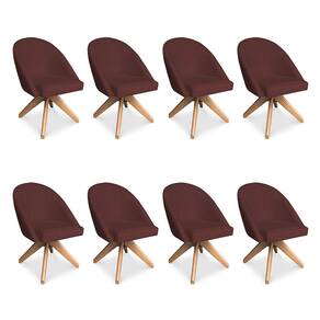Kit 08 Poltronas Cadeira Giratória Bela Suede Marsala Base de Madeira - Pallazio