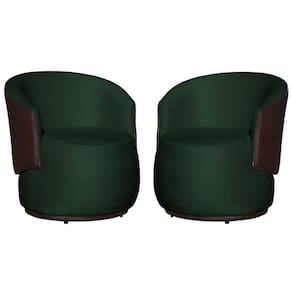 Kit 02 Poltronas Orgânica Decorativa Beatriz Veludo Verde/PU Marrom - Montanaris Decor