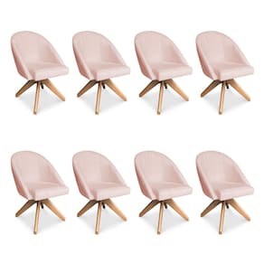 Kit 08 Poltronas Cadeira Giratória Bela Suede Rosa Bebê Base de Madeira - Pallazio