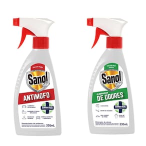 Combo 1 Eliminador de Odores desagradáveis e 1 Anti Mofo (Eliminador de Mofo) Sanol A7 330ml
