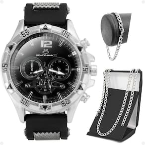 Relogio Masculino Aço Inox + Cordão Prata Grumet + Pulseira Casual Black Piano Qualidade Premium