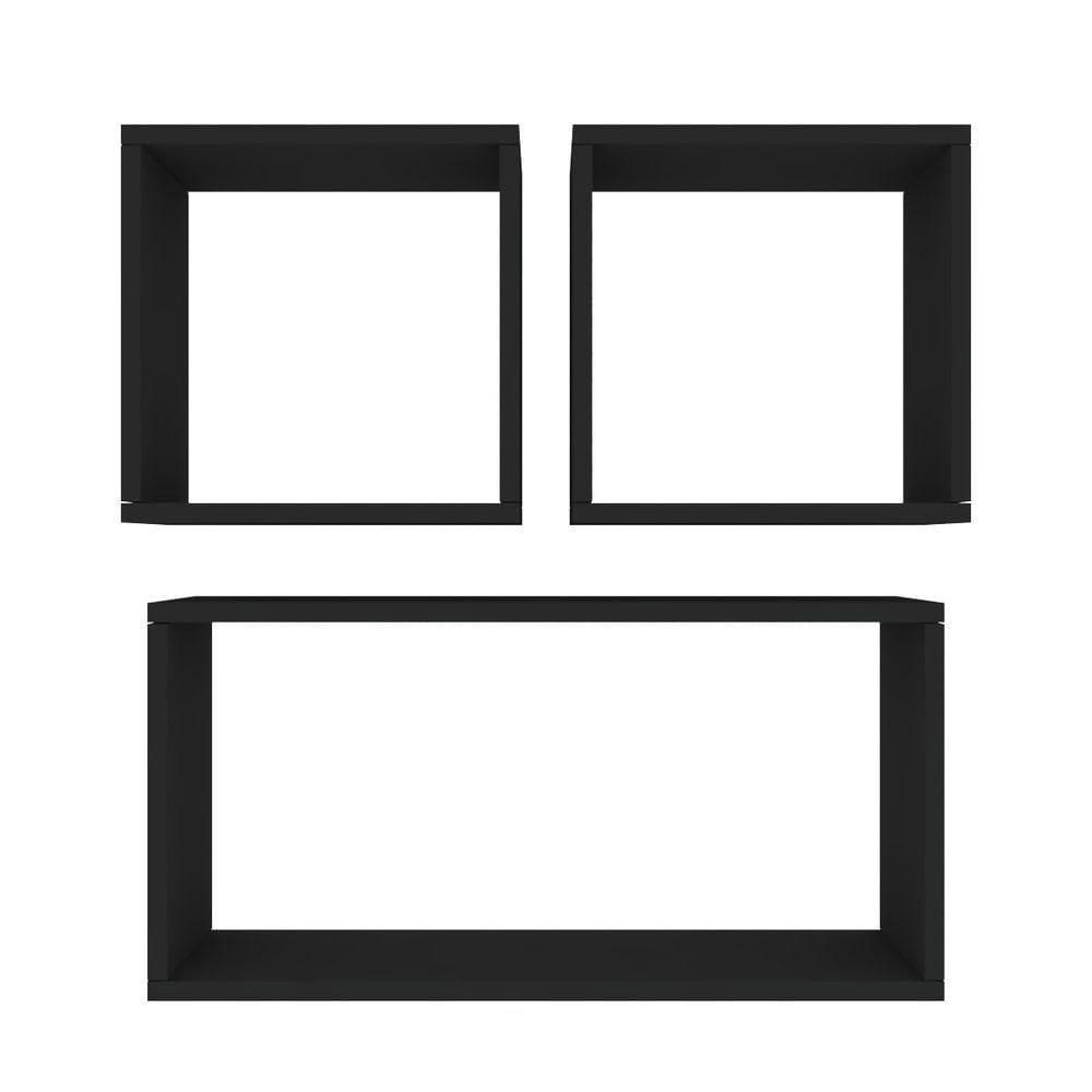Kit Com 3 Nichos Decoração Para Sala Preto Retangular