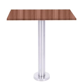 Mesa Beta Fixa Inox 71,50 cm (Alt) Disco Redondo Tampo MDP Quadrado 60 cm (Larg) x 2,50 cm (Alt) Walnut