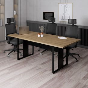 Mesa Reunião Pé Metálico 2000cm X 900cm AMADEIRADO CLARO/PRETO