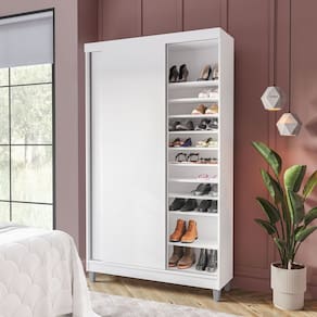 Sapateira 2 Portas de Correr e 20 Prateleiras com Diferentes Níveis Diamante Yescasa Branco