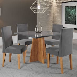 Mesa de Jantar Quadrada Decora com Vidro 90x90 com 4 Cadeiras Venus em Mdp/mdf Mel/Grafite/ Grafite