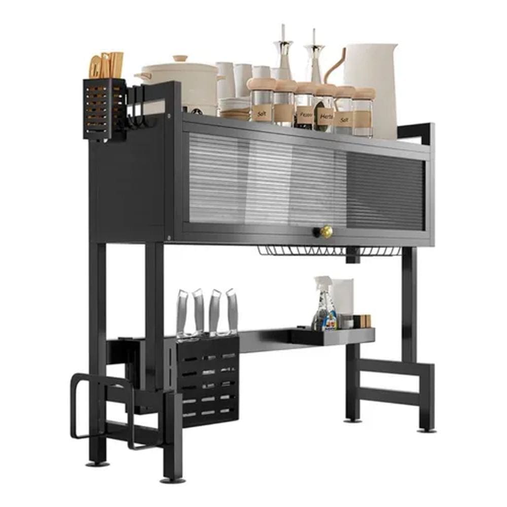 RACK ORGANIZADOR ESCORREDOR DE LOUÇAS COM PORTA PRETO 65X28x80