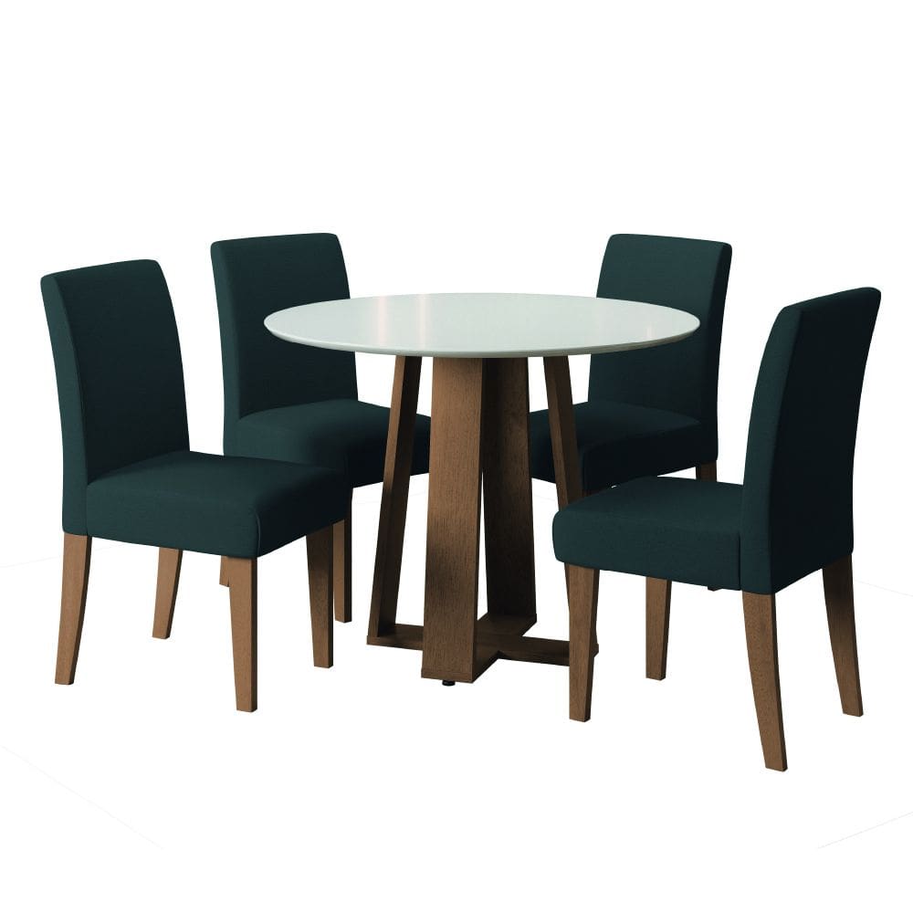Conjunto de Mesa Sala de Jantar Athenas Redonda 1,03m 4 Cadeiras Trieste Cedro / Off White / Chumbo