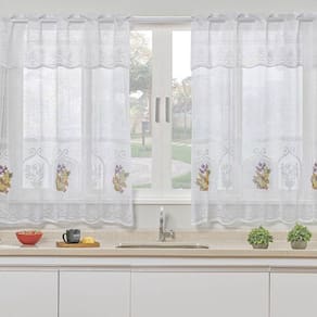 Cortina Para Cozinha Com Bandô Renda Flores 2,00m X 2,50m Varão 2m - Branco