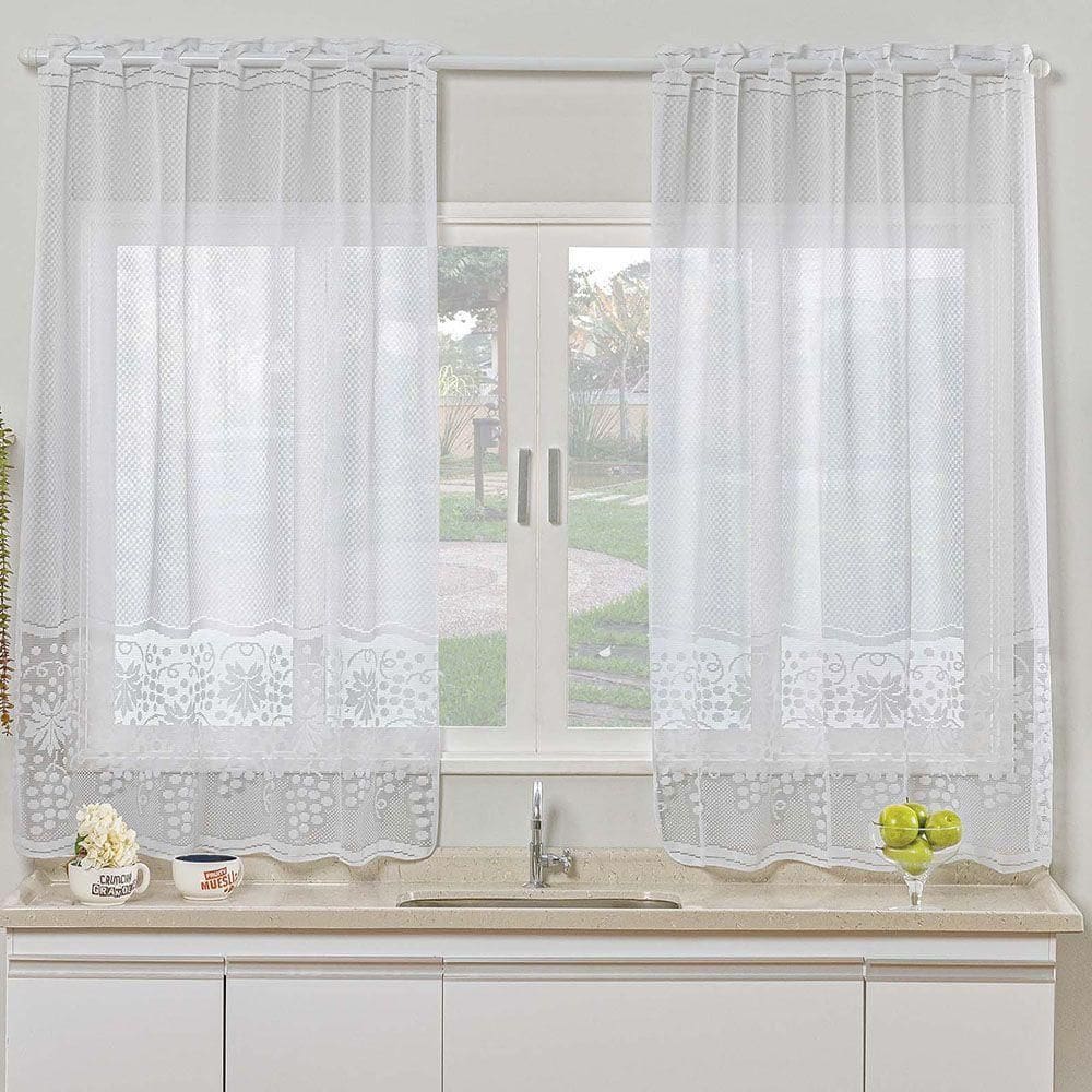 Cortina Para Cozinha Renda Uva 2,00m X 2,50m Varão 2m - Branco