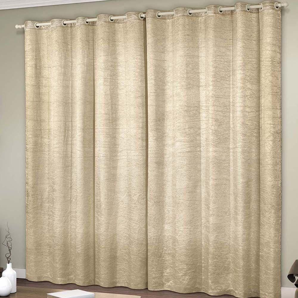 Cortina Glamour Cetim Amassado 3,00m X 2,60m Sala Quarto Varão 3m - Bege