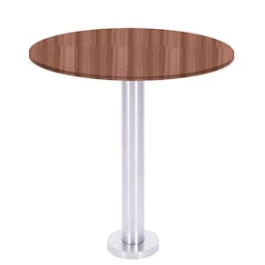 Mesa Beta Fixa Inox 71,50 cm (Alt) Disco Redondo Tampo MDP Redondo 60 cm (Larg) x 2,50 cm (Alt) Walnut