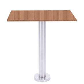 Mesa Beta Fixa Inox 71,50 cm (Alt) Disco Redondo Tampo MDP Quadrado 70 cm (Larg) x 2,50 cm (Alt) Noce