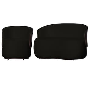 Kit Poltrona e 1 Namoradeira Orgânica Decorativa Beatriz Veludo Preto/PU Marrom - Montanaris Decor