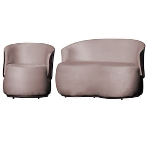 Kit Poltrona e 1 Namoradeira Orgânica Decorativa Beatriz Veludo Rose/PU Marrom - Montanaris Decor