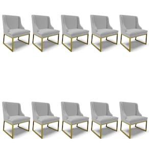 Cadeira Sala de Jantar Industrial Dourado kit 10 Liz Linho Cinza D03 - D`Rossi