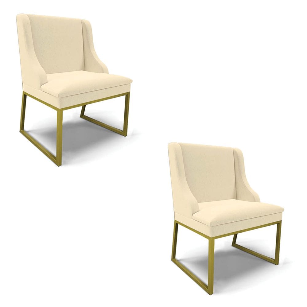Cadeira Sala de Jantar Industrial Dourado kit 2 Liz Linho Bege D03 - D`Rossi