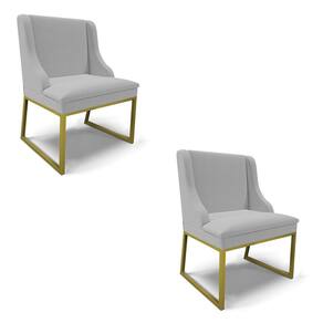 Cadeira Sala de Jantar Industrial Dourado kit 2 Liz Linho Cinza D03 - D`Rossi