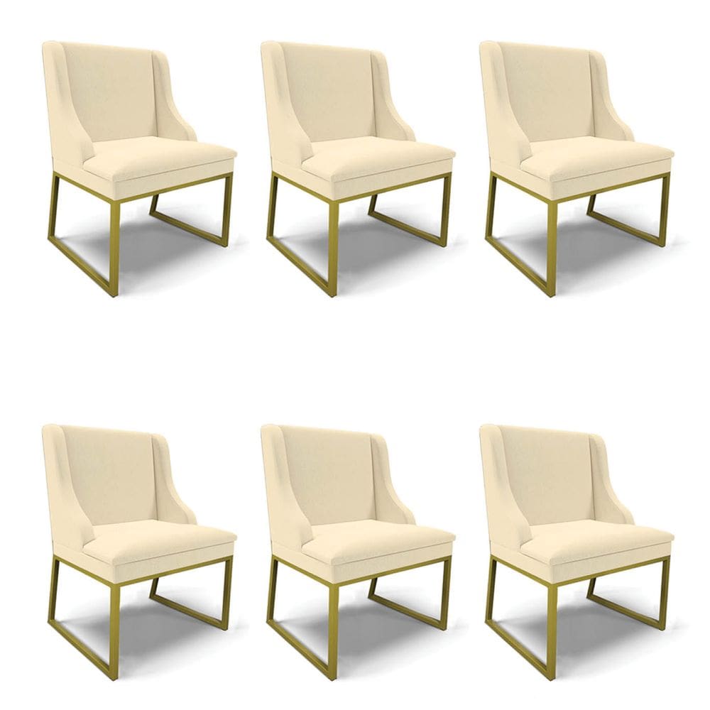 Cadeira Sala de Jantar Industrial Dourado kit 6 Liz Linho Bege D03 - D`Rossi