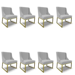 Cadeira Sala de Jantar Industrial Dourado kit 8 Liz Linho Cinza D03 - D`Rossi