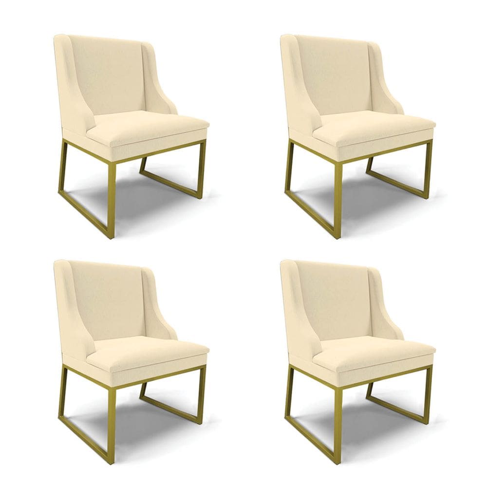 Cadeira Sala de Jantar Industrial Dourado kit 4 Liz Linho Bege D03 - D`Rossi