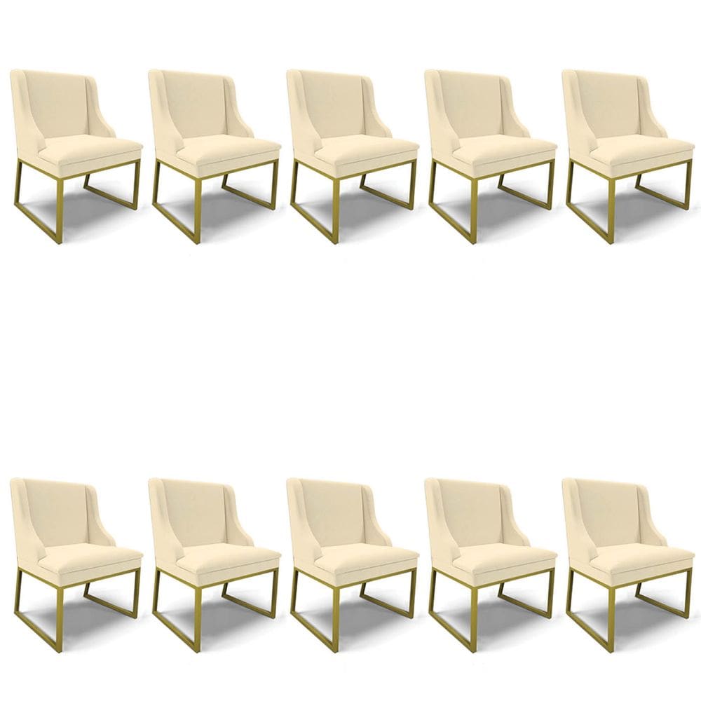 Cadeira Sala de Jantar Industrial Dourado kit 10 Liz Linho Bege D03 - D`Rossi