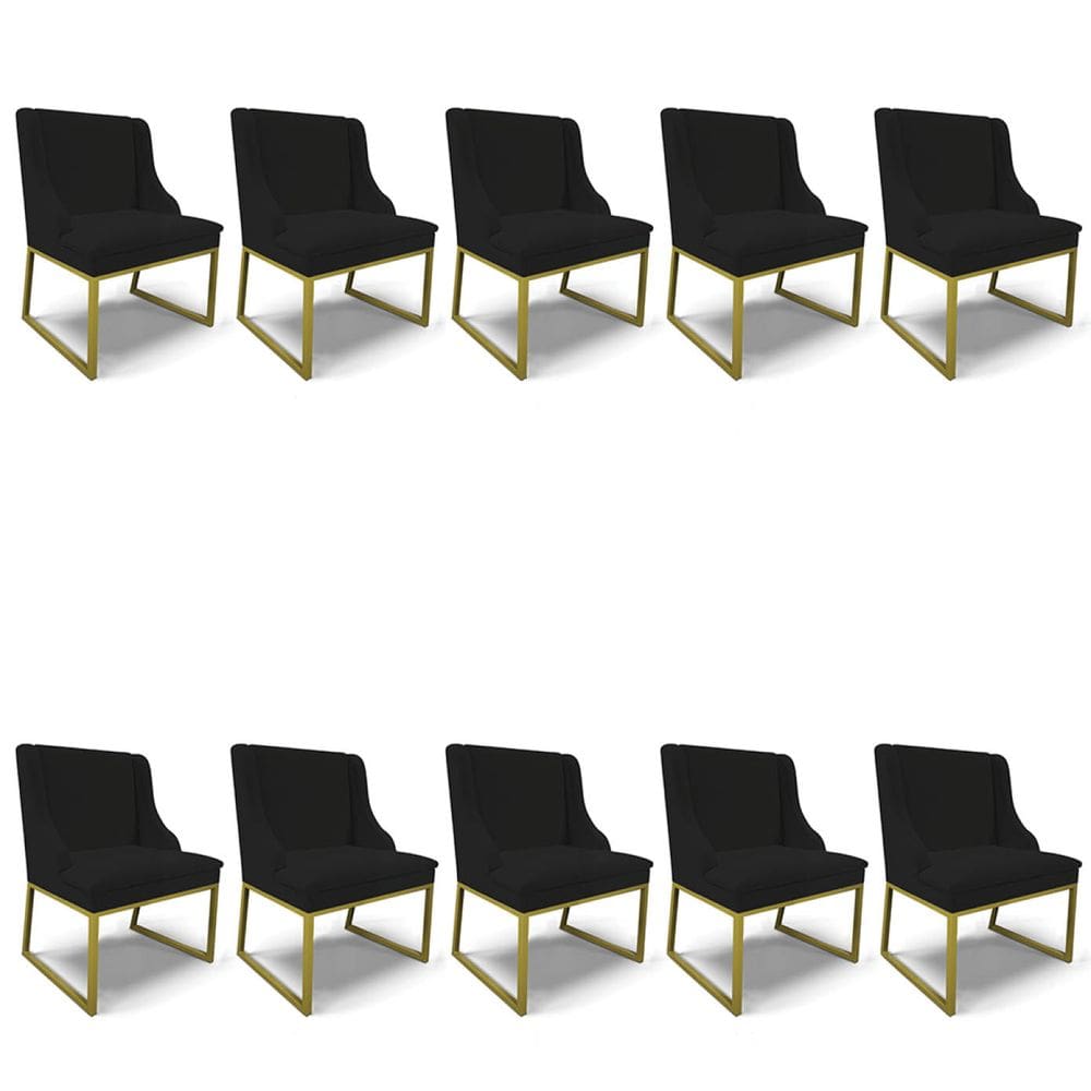 Cadeira Sala de Jantar Industrial Dourado kit 8 Liz Linho Preto D03 - D`Rossi