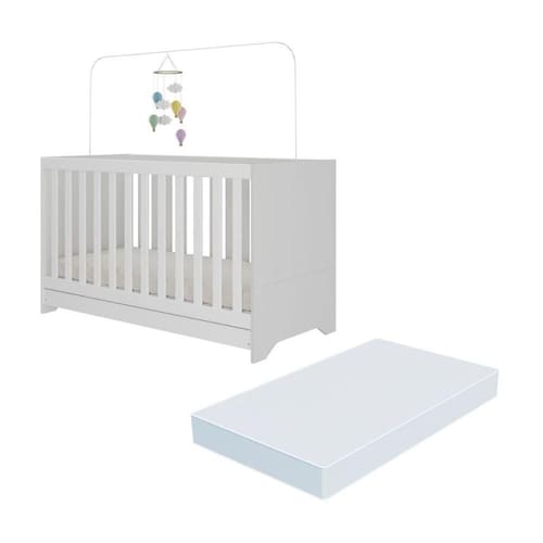 imagem-Berço 3 em 1 vira cama com Colchão Incluso Elza Multimóveis MP4305 - Branco