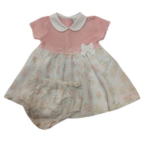 Vestido + Calcinha fem bebê Noruega Rosa Floral