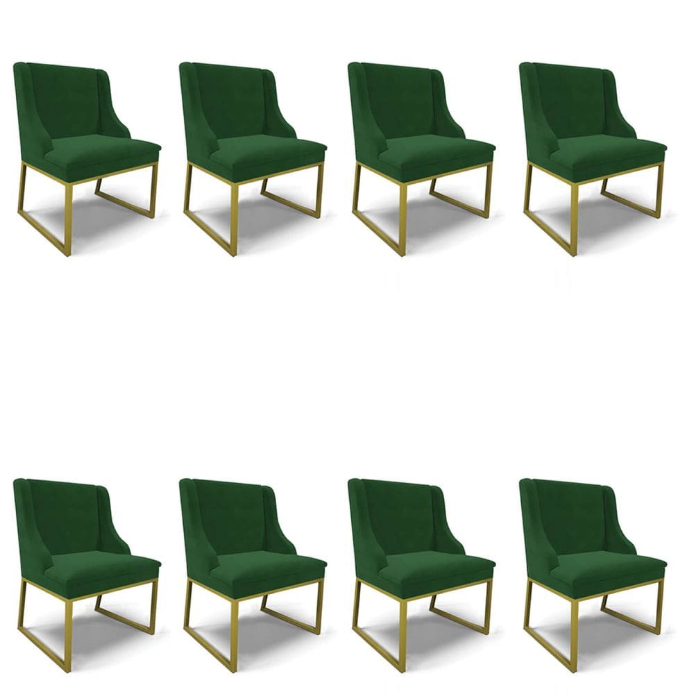 Cadeira Sala de Jantar Industrial Dourado kit 8 Liz Veludo Verde D03 - D`Rossi