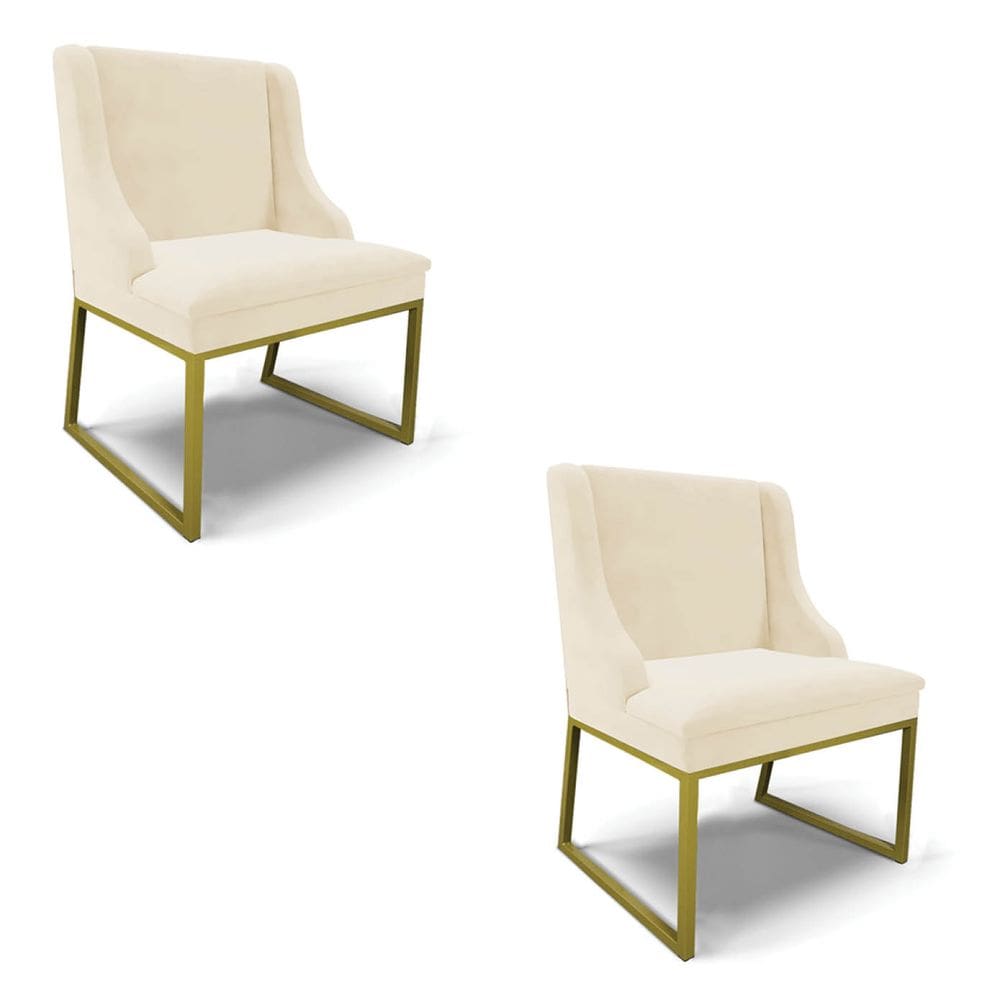 Cadeira Sala de Jantar Industrial Dourado kit 2 Liz Veludo Bege D03 - D`Rossi