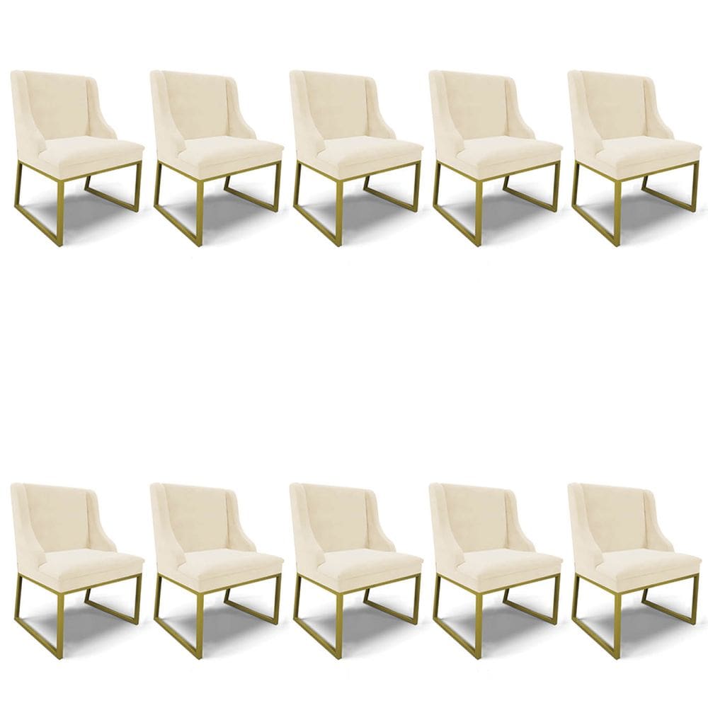 Cadeira Sala de Jantar Industrial Dourado kit 10 Liz Veludo Bege D03 - D`Rossi