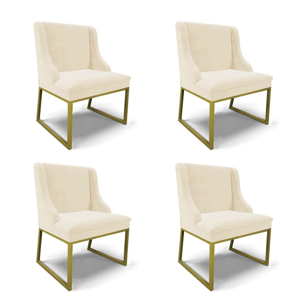 Cadeira Sala de Jantar Industrial Dourado kit 4 Liz Veludo Bege D03 - D`Rossi