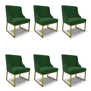 Cadeira Sala de Jantar Industrial Dourado kit 6 Liz Veludo Verde D03 - D`Rossi