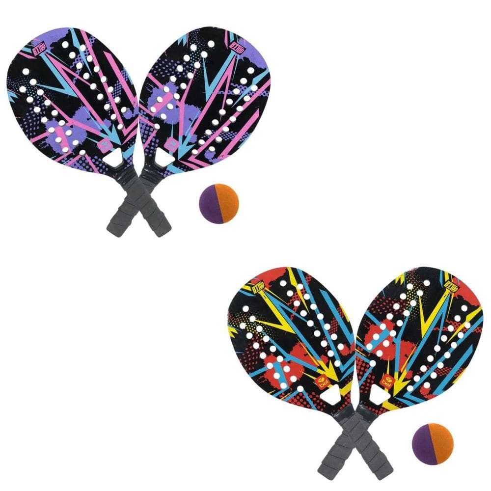Kit 2 Raquetes de Madeira 1 Bolinha Beach Tennis Esporte Praia Iniciantes Belfix