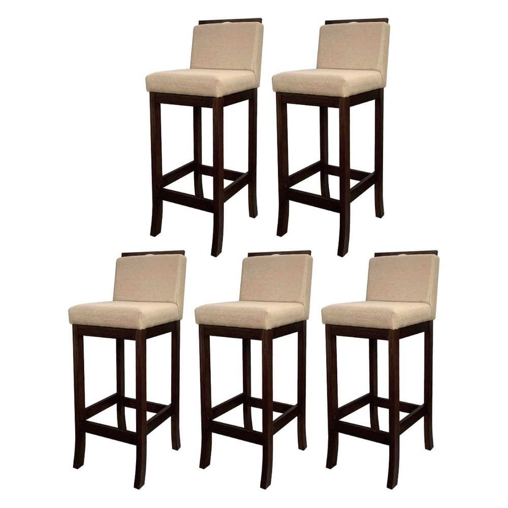 Kit 5 Banquetas Média com Encosto Turim Madeira Capuccino Linho Bege CCS