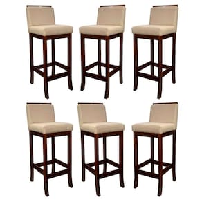 Kit 6 Banquetas Média para Cozinha Americana Turim Madeira Castanho Linho Bege CCS