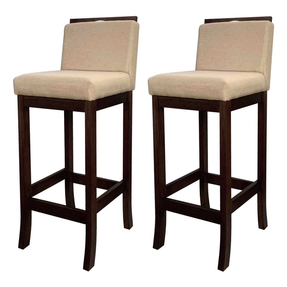 Kit 2 Banquetas Média em Madeira Capuccino Turim Linho Bege CCs