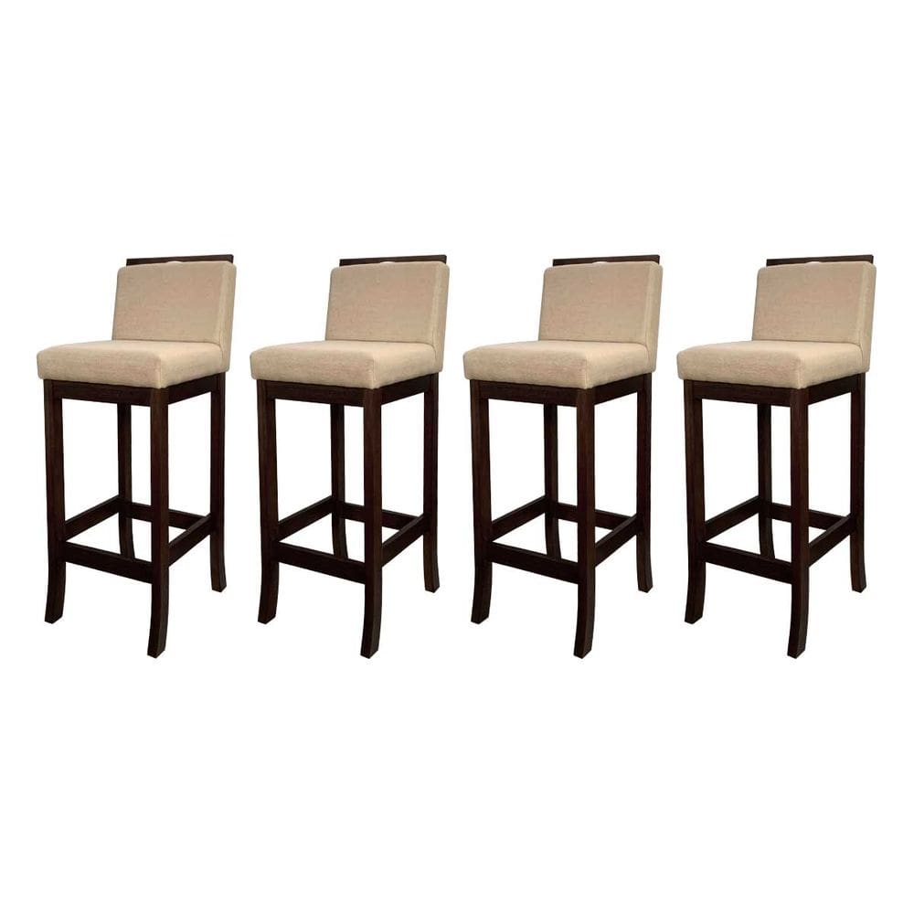 Kit 4 Banquetas Média em Madeira Capuccino Turim Linho Bege CCS