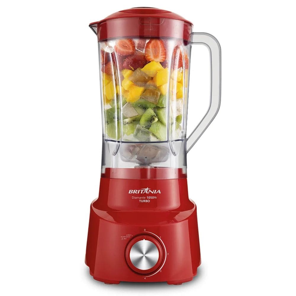 Liquidificador Britânia Diamante Vermelho 900W 4 Velocidades Função Pulsar Autolimpeza 2,65L 110V