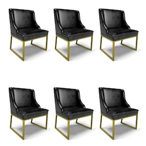 Cadeira Sala de Jantar Industrial Dourado kit 6 Liz Sint PU Preto D03 - D`Rossi