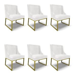 Cadeira Sala de Jantar Industrial Dourado kit 6 Liz Sint PU Branco D03 - D`Rossi