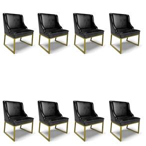 Cadeira Sala de Jantar Industrial Dourado kit 8 Liz Sint PU Preto D03 - D`Rossi